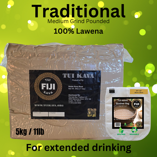 TUI KAVA 100% LAWENA TRADITIONAL POUNDED Kava - 5kg (11 lb) Medium Grind