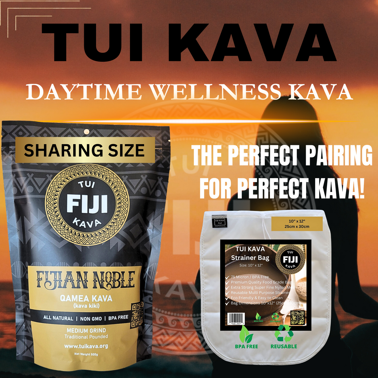 TUI KAVA TRADITIONAL POUNDED WELLNESS KAVA - 500g (1lb 2oz) Medium Grind - Sharing Size