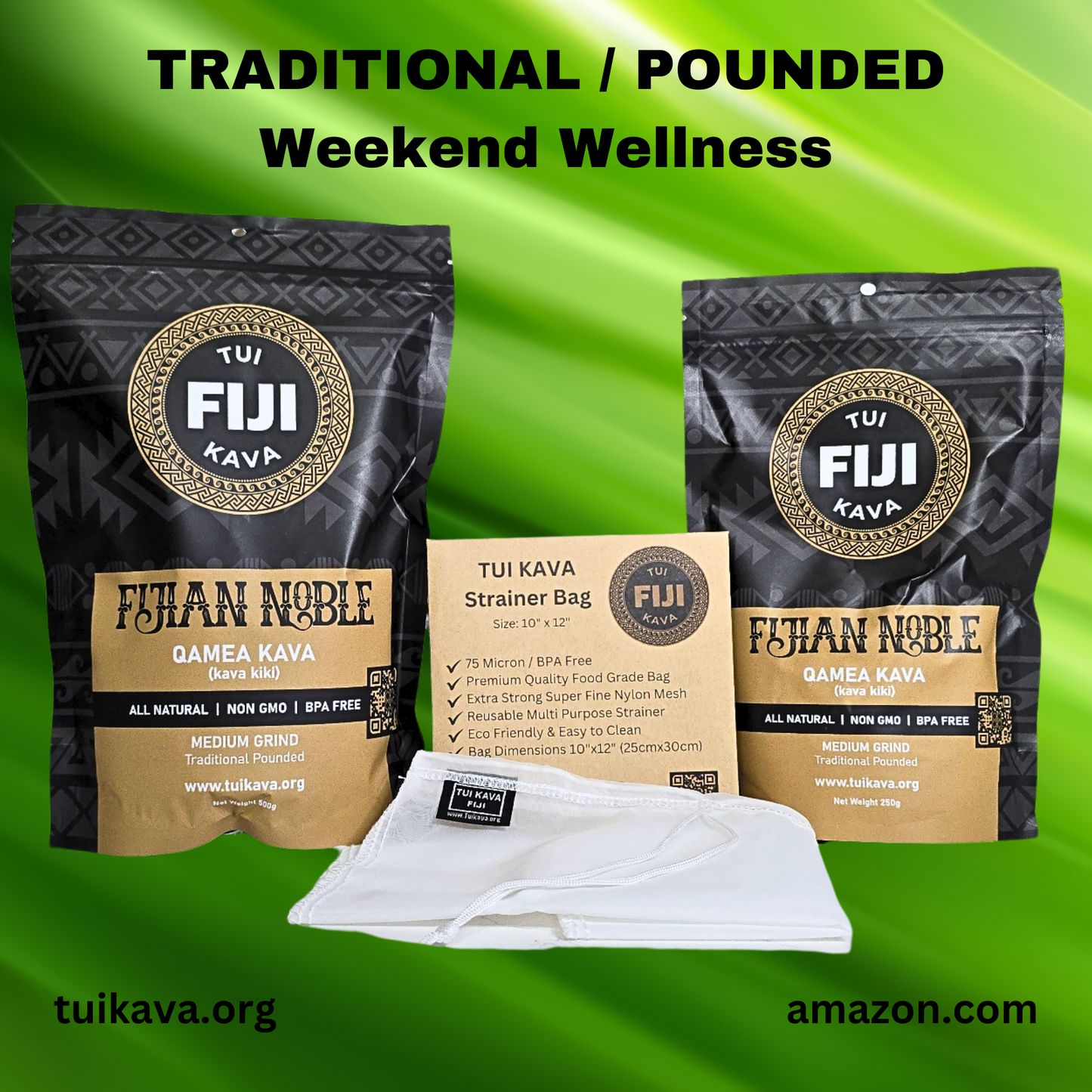 TUI KAVA TRADITIONAL POUNDED WELLNESS KAVA - 500g (1lb 2oz) Medium Grind - Sharing Size