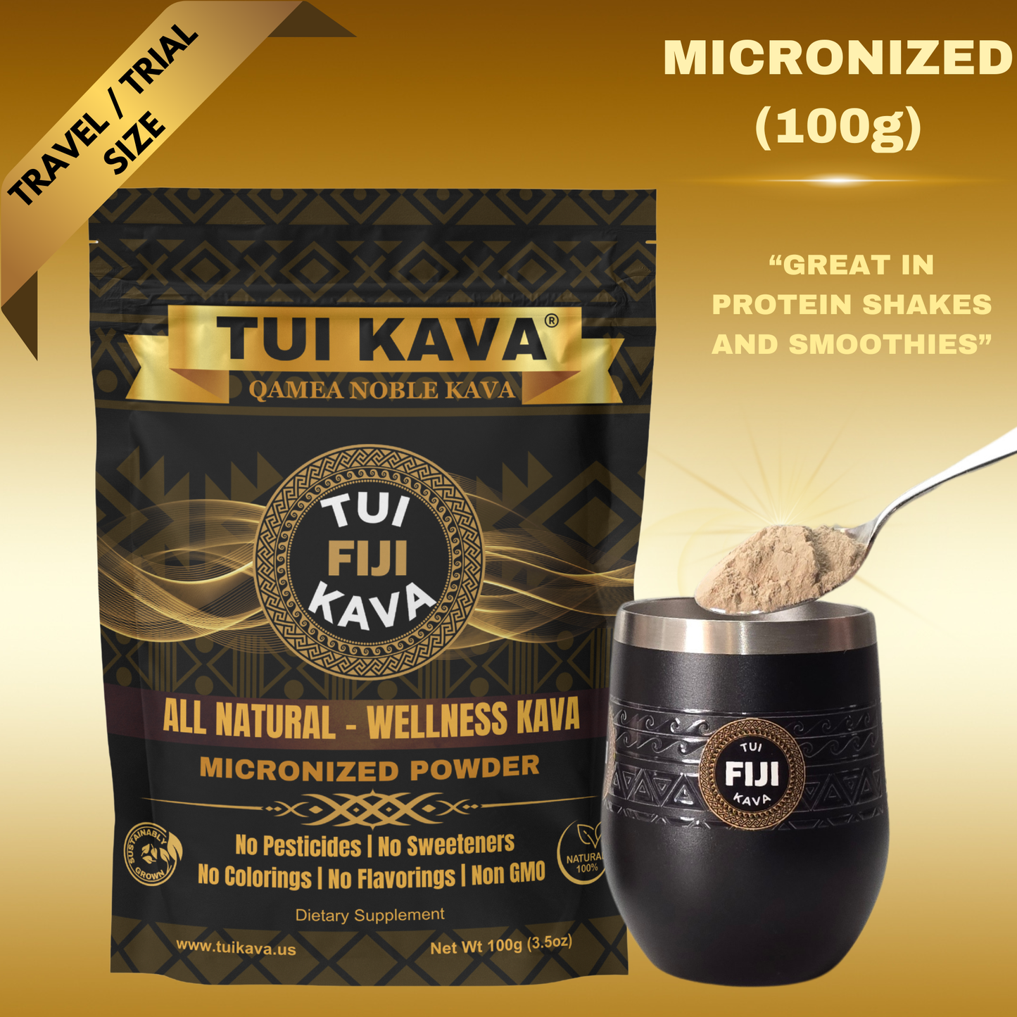 TUI KAVA MICRONIZED WELLNESS KAVA - 100g (3.5 oz) - Travel Size