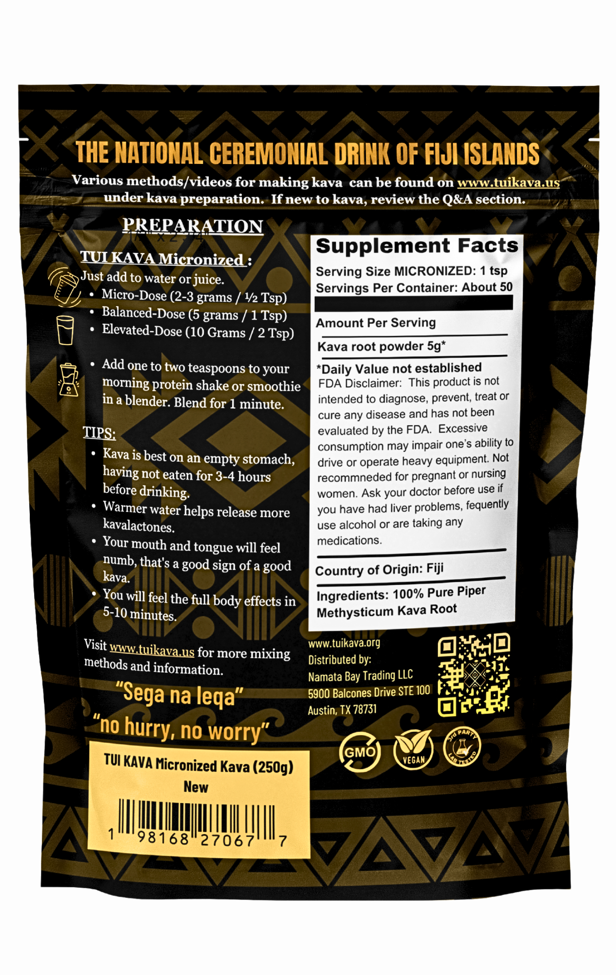 TUI KAVA MICRONIZED WELLNESS KAVA - 250g (8.8 oz) - Individual Size